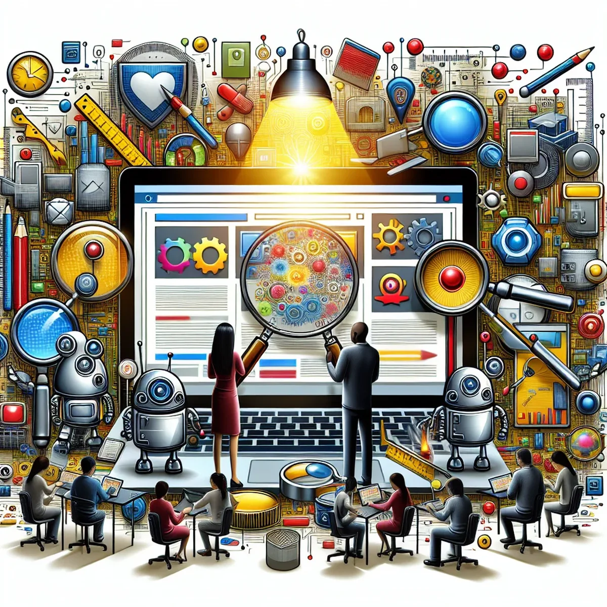 Illustration of diverse users interacting with accessible web interfaces