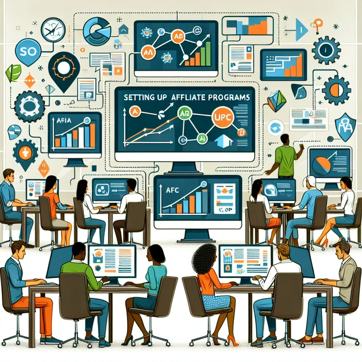 Illustration of an affiliate network connecting multiple computers