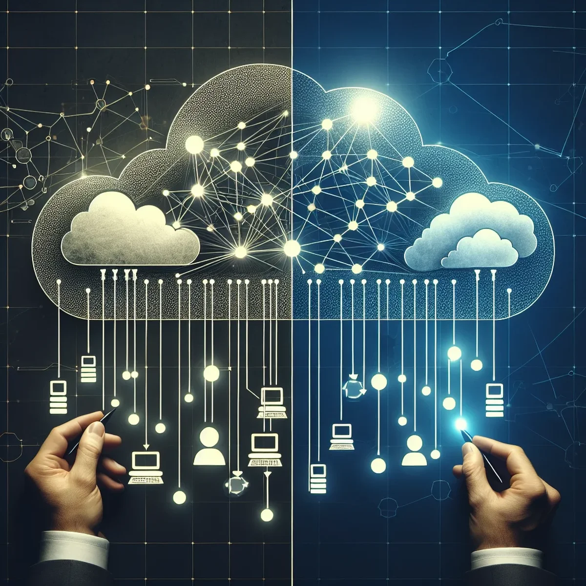 Illustration of cloud and shared hosting concepts