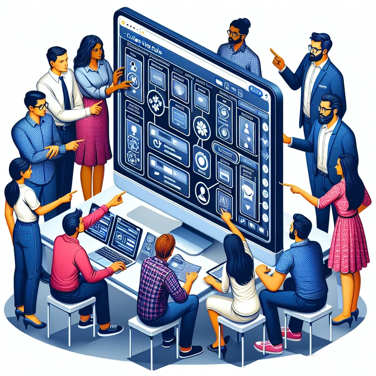 Illustration of a WordPress admin panel showing different user roles