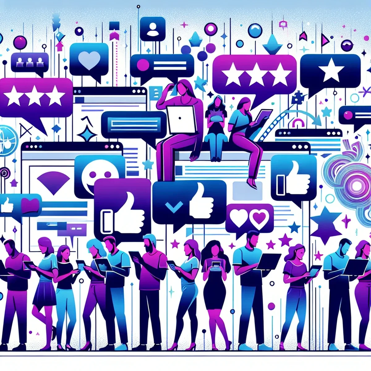 A collage of diverse customers sharing online reviews and content
