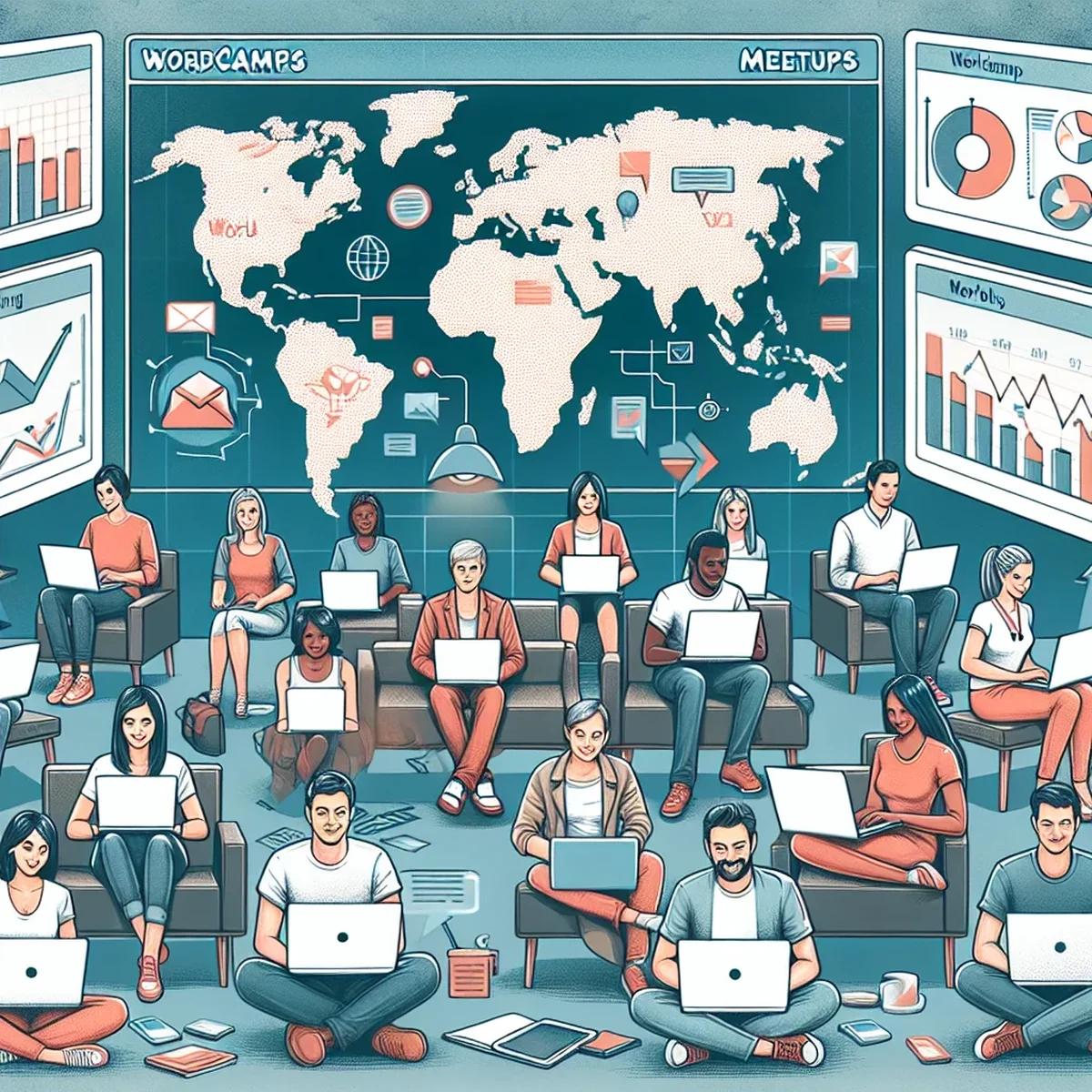 Digital marketers networking at a WordPress event