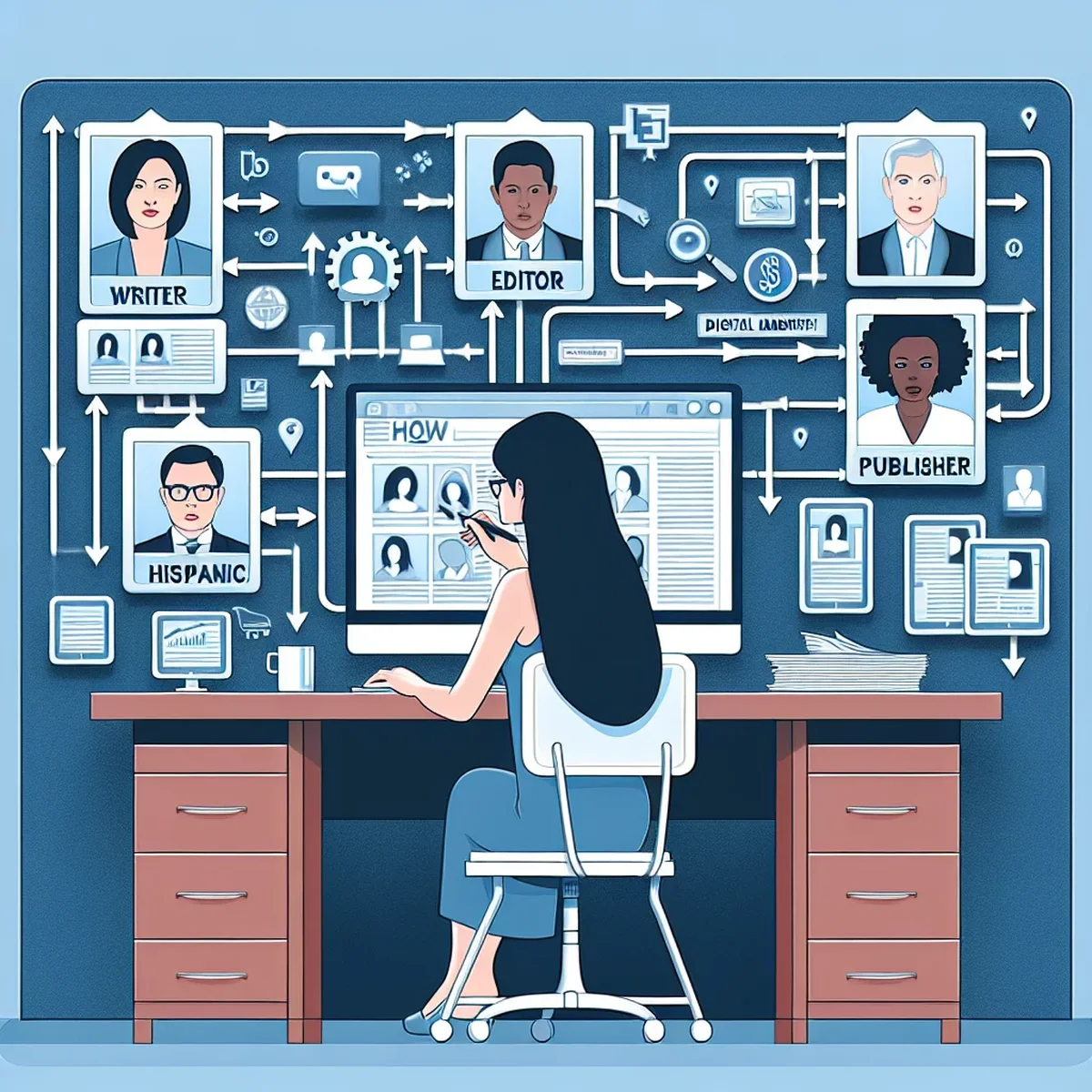 Illustration of a streamlined editorial workflow in WordPress with different roles interacting