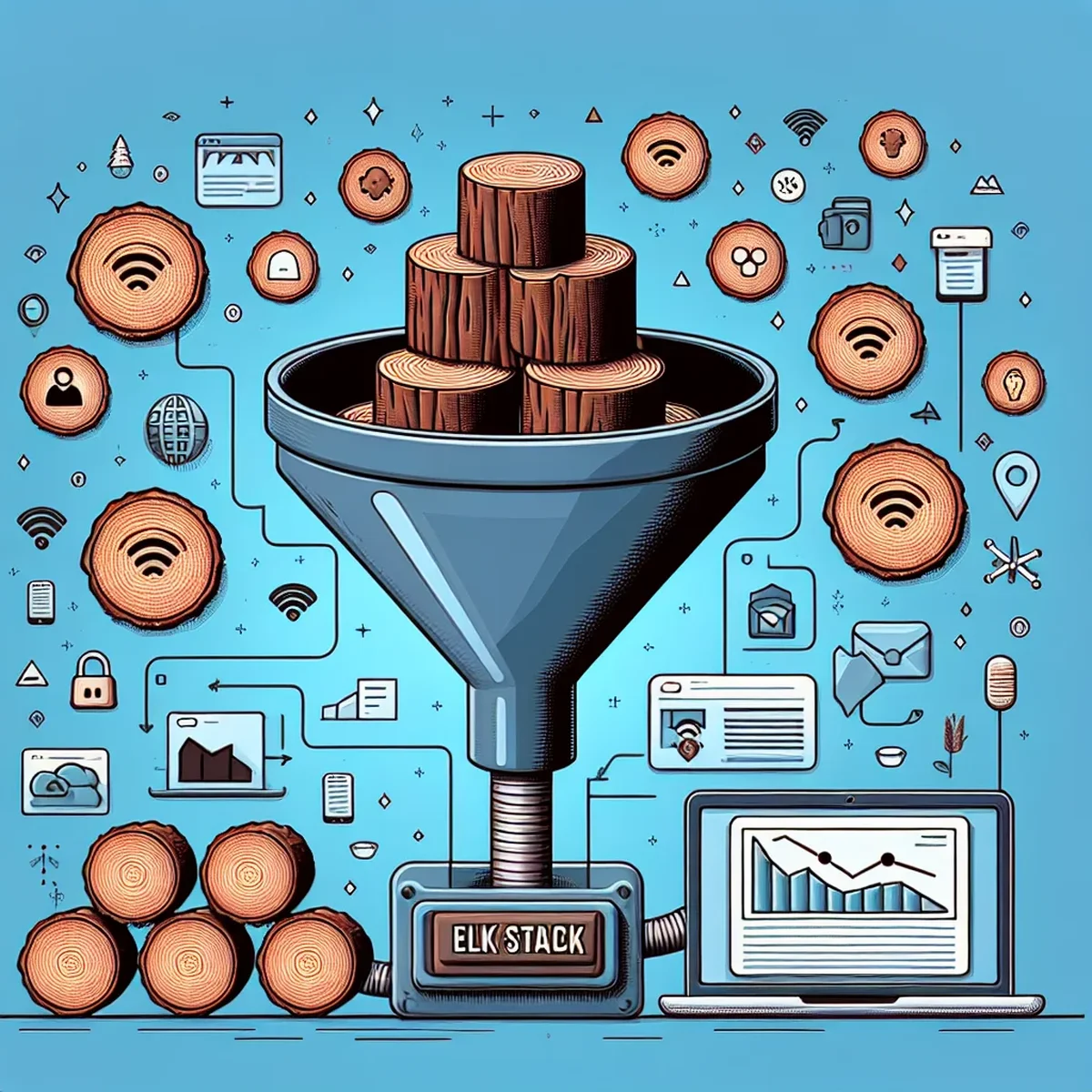 Illustration of ELK Stack components enhancing a WordPress website