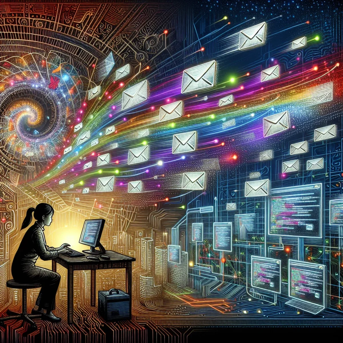 Illustration of emails being successfully delivered from a laptop