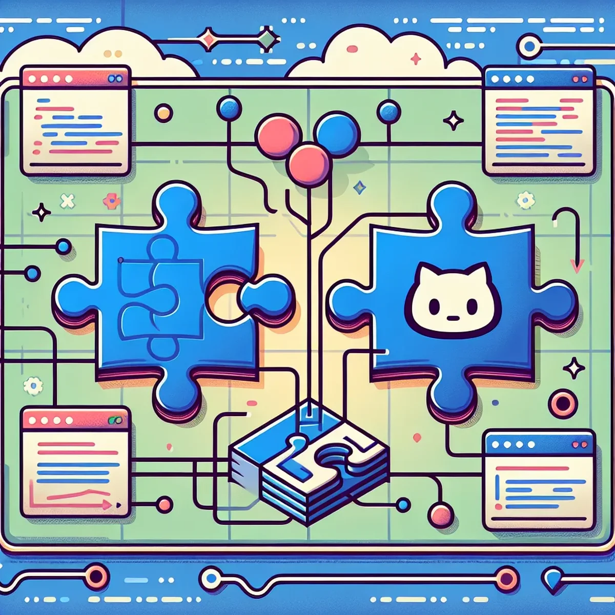 Illustrative concept of GitHub Actions automating WordPress development process