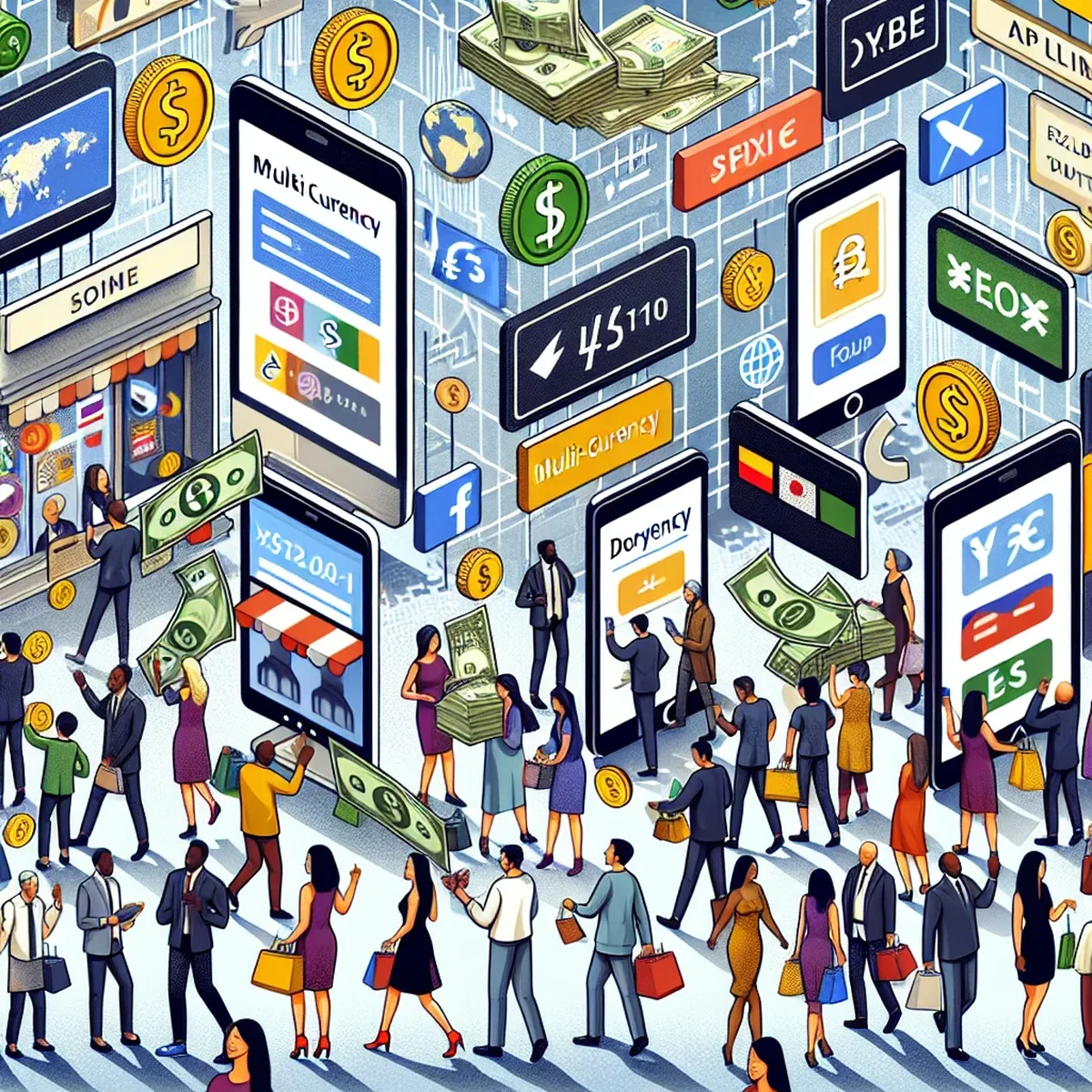 Illustration of diverse currencies indicating global trade