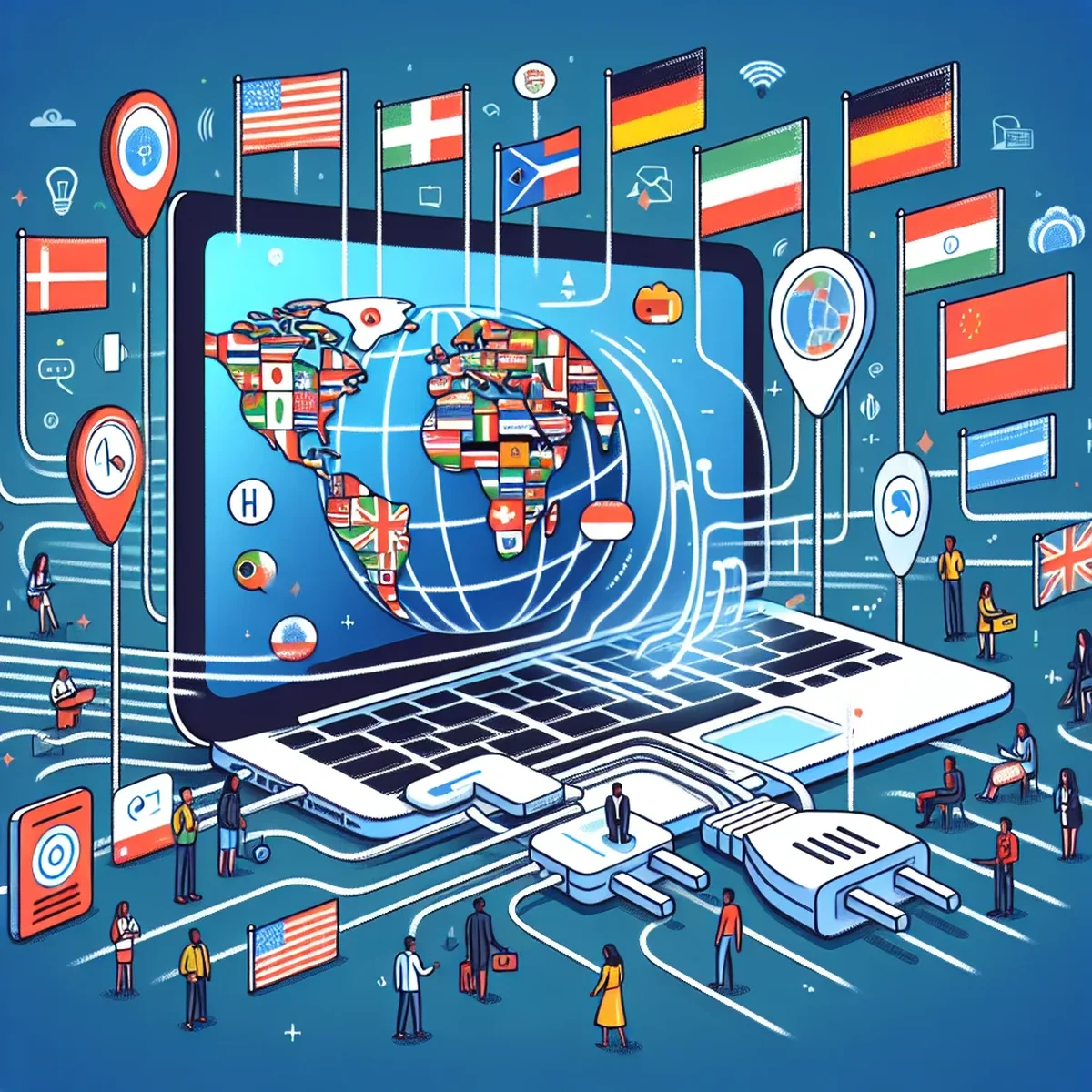 A world map with connected points symbolizing global reach through website translation
