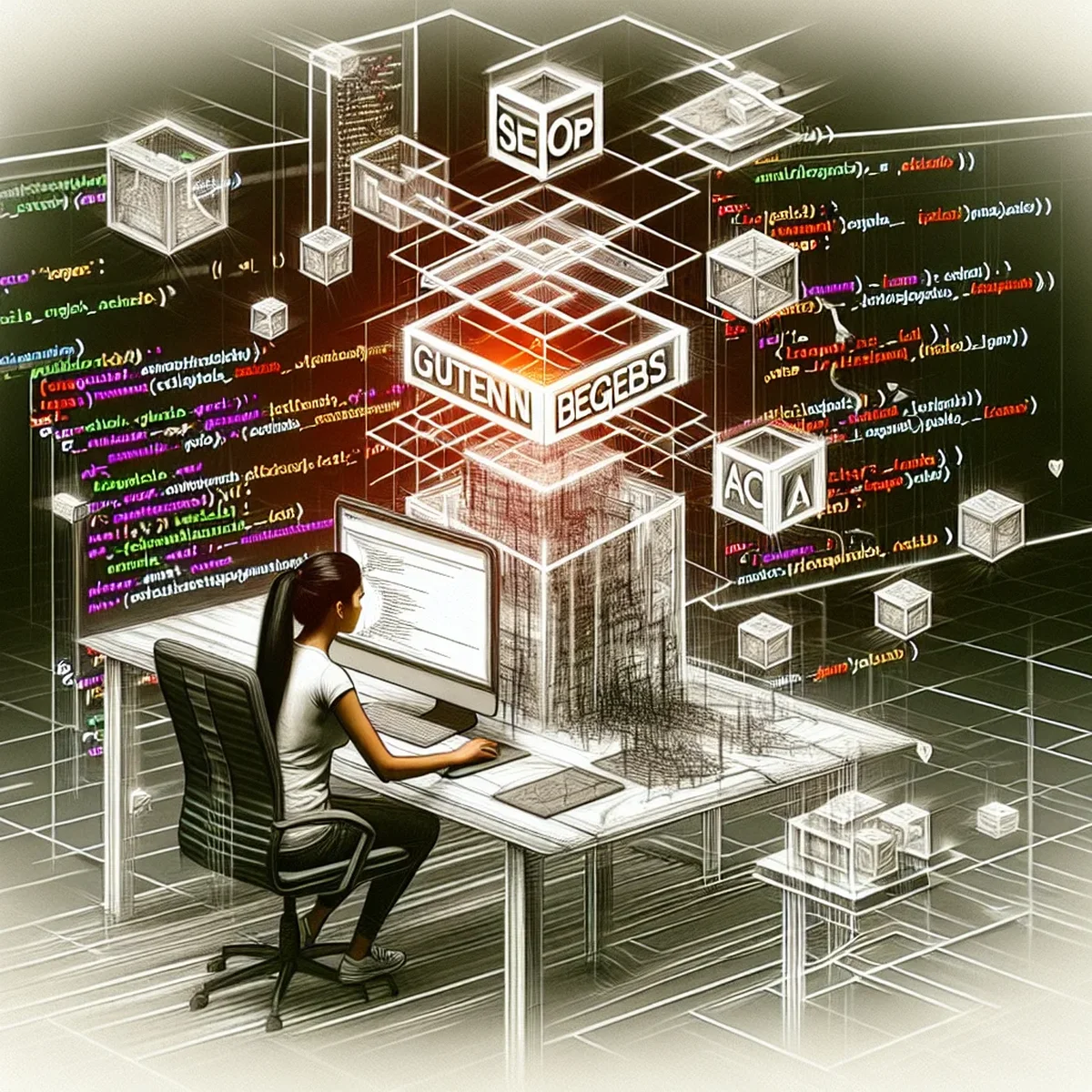 A developer coding Gutenberg blocks with React on a computer screen