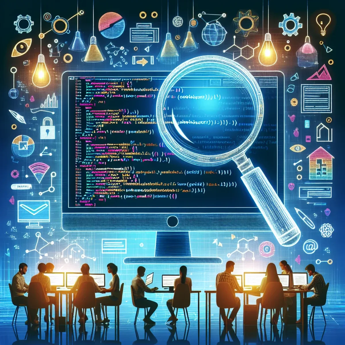 Code snippets and JavaScript icons illustrating coding standards