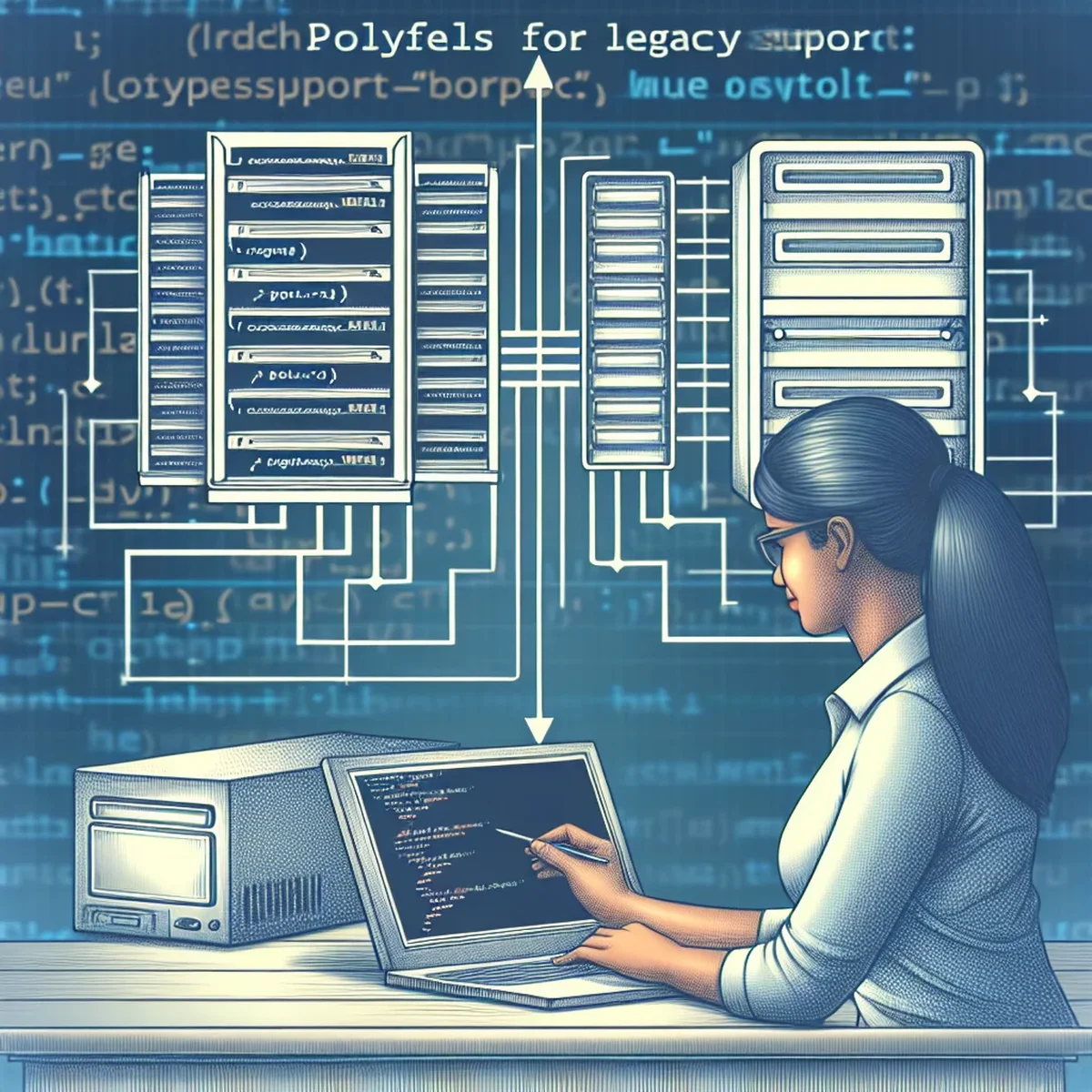 Illustration of a vintage computer displaying a modern website