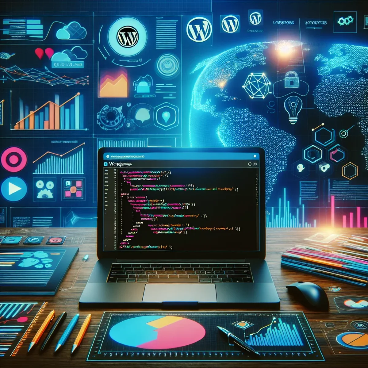 A developer coding JavaScript for a WordPress site
