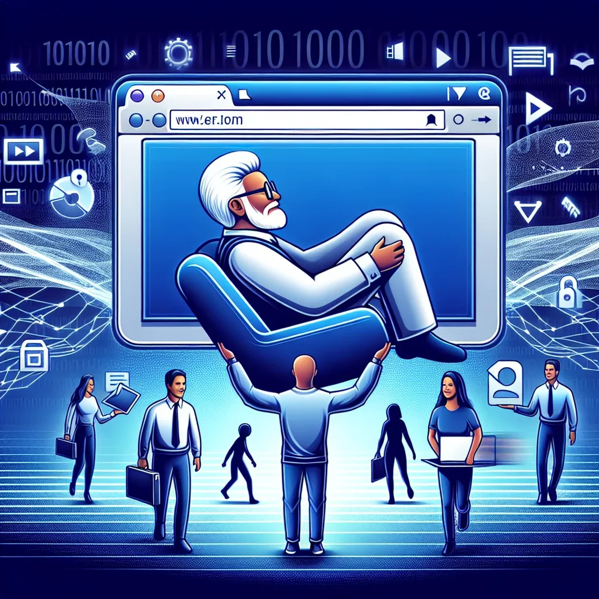 A person looking at a computer screen displaying a website with compatibility issues on an older browser