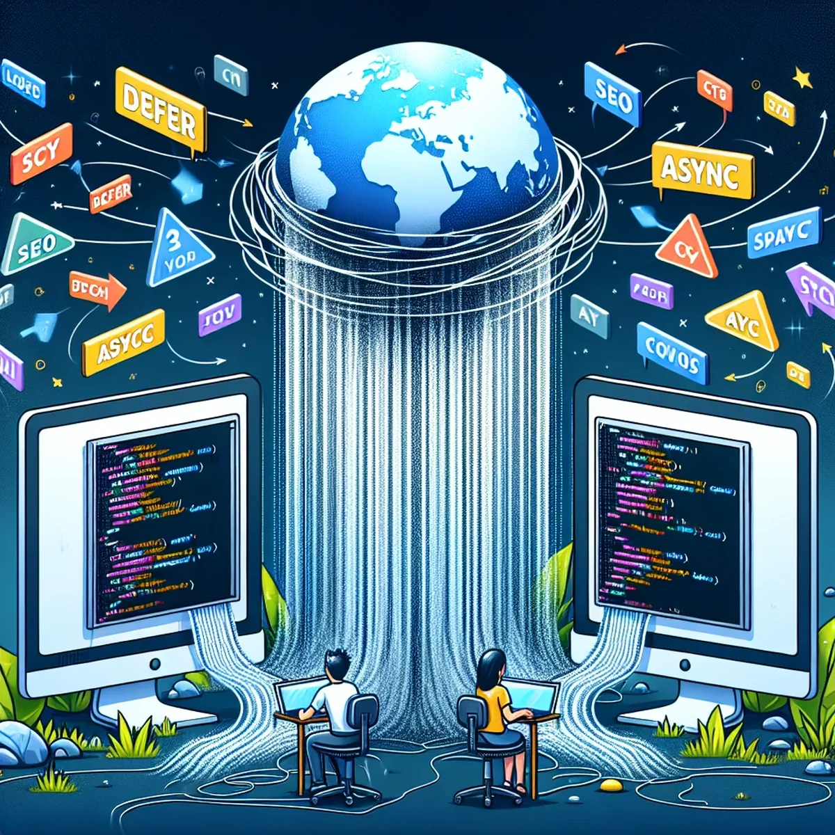 Illustration of a fast-loading website interface on a computer screen