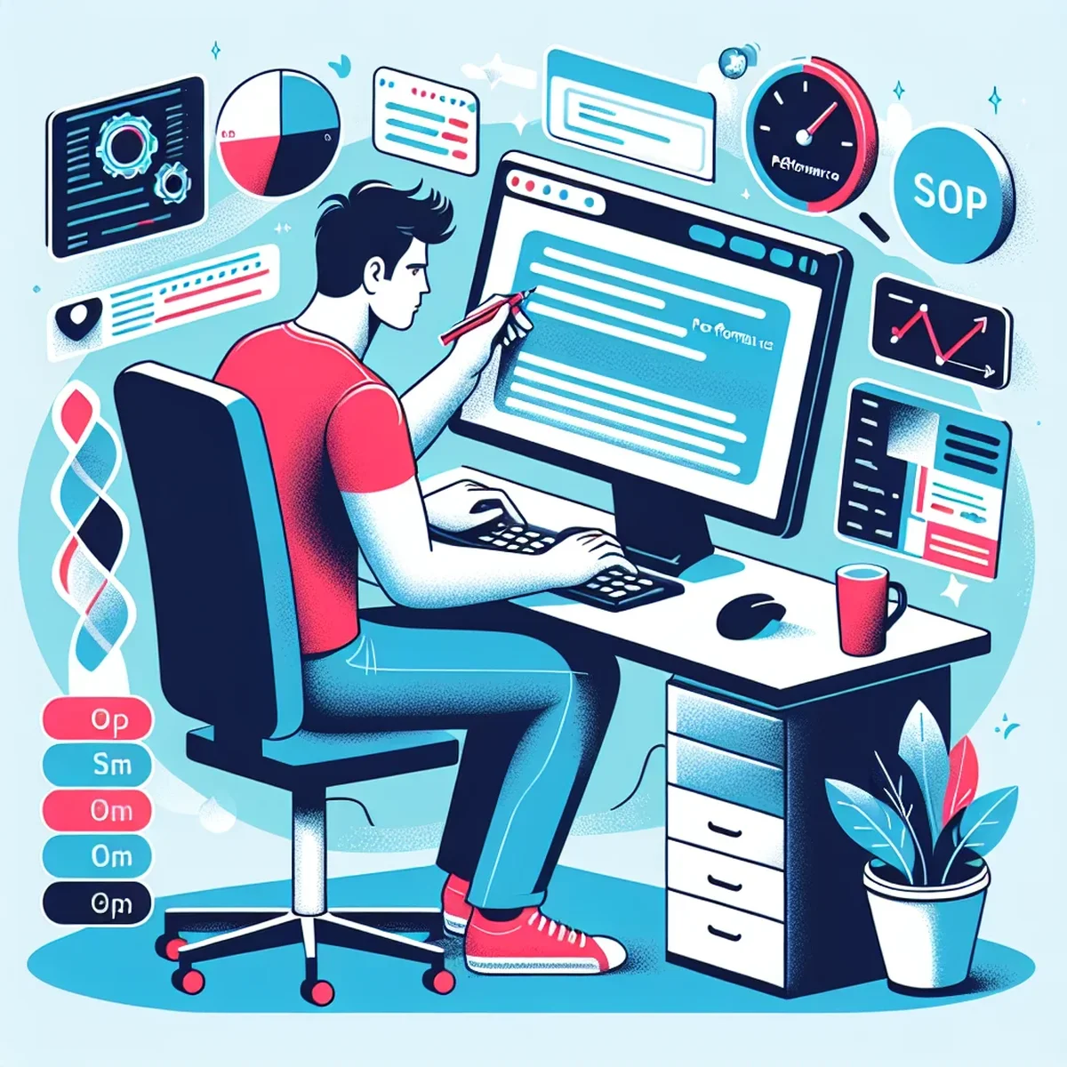 Illustration of a fast-loading website with a sticky header