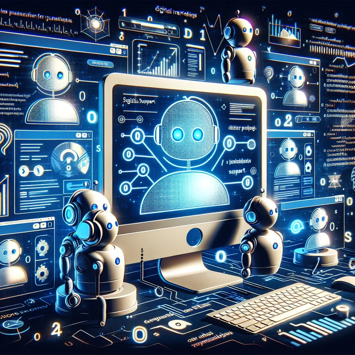 Illustration of a chatbot providing support on a WordPress website