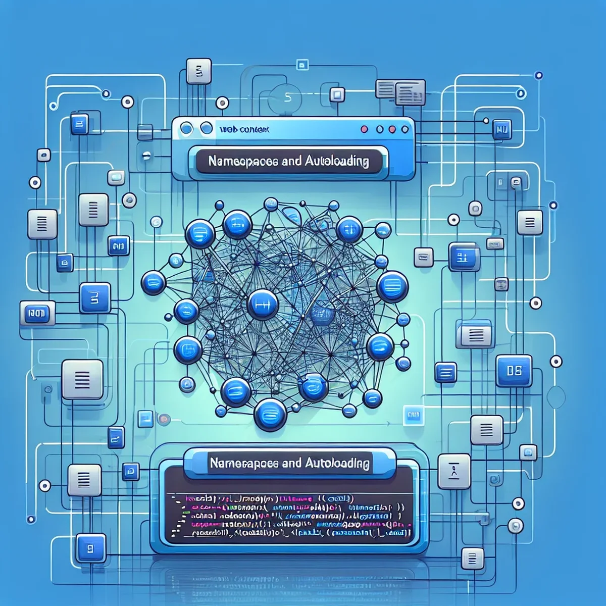 Close-up of a computer screen displaying WordPress code, highlighting namespaces and autoloading functions