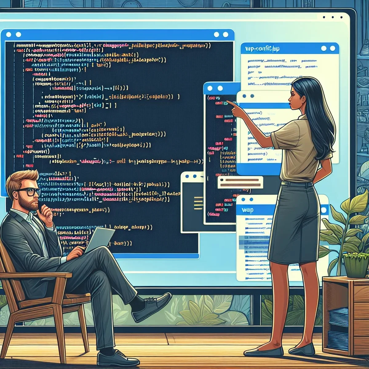 Illustration of a person configuring WordPress settings on a computer