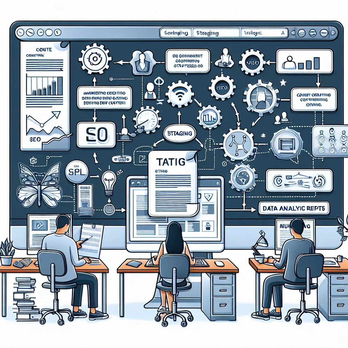 Illustration of a content staging workflow process in WordPress