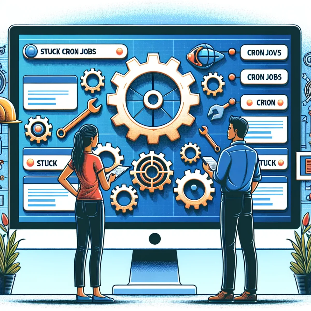 Illustration of a WordPress website with a cron job error message