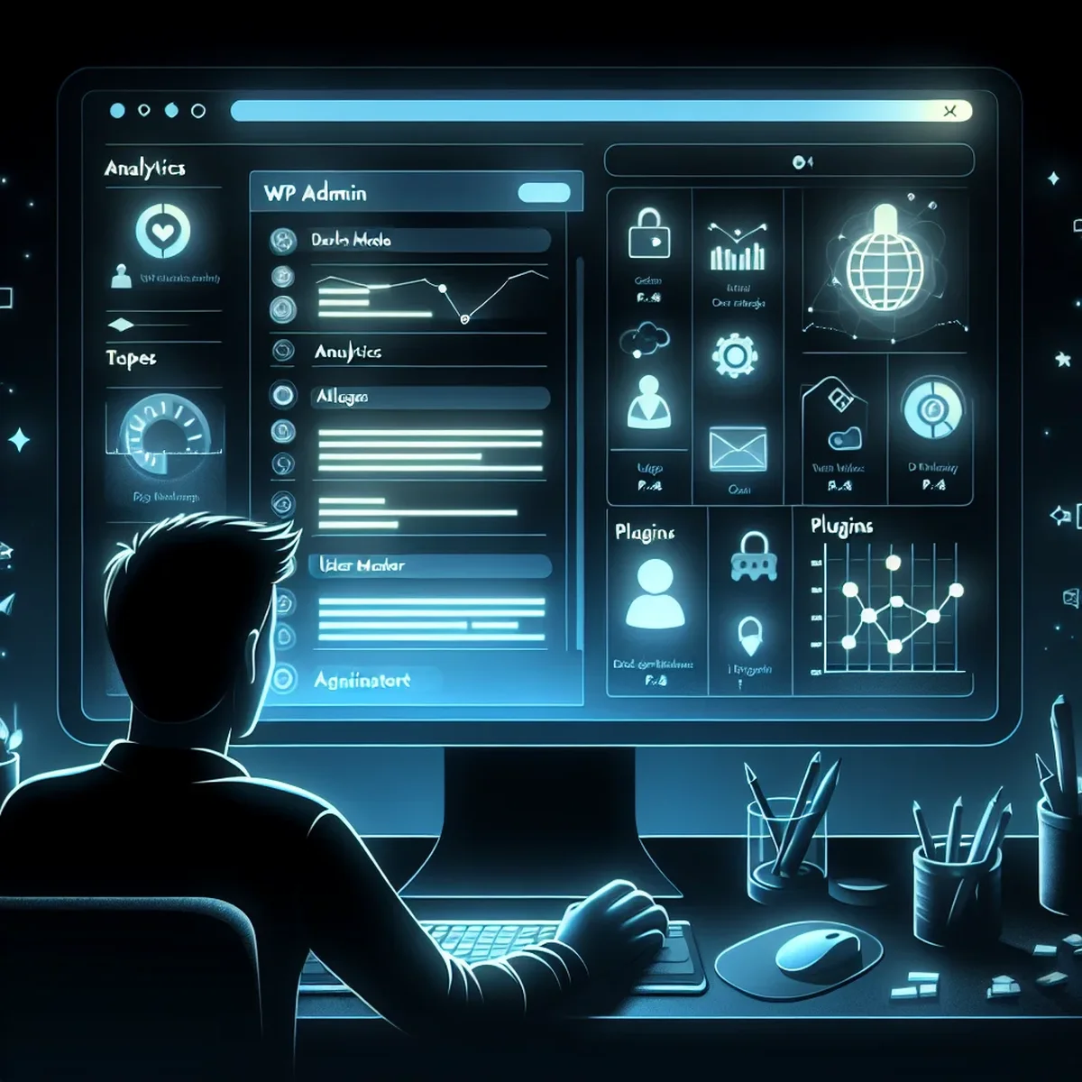 A sleek WordPress admin dashboard displaying Dark Mode