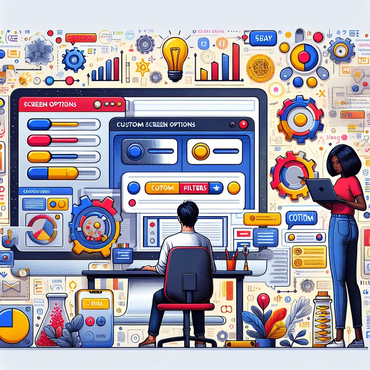 A detailed view of WordPress dashboard showing screen options and filters