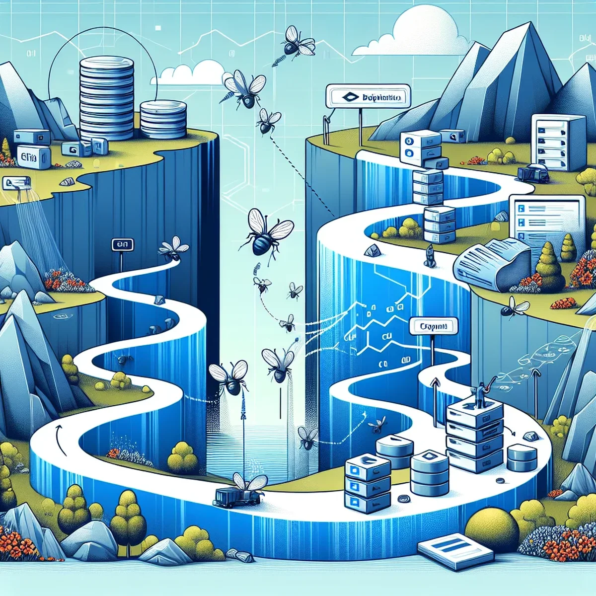 Illustration of data transfer between databases in a CI/CD pipeline