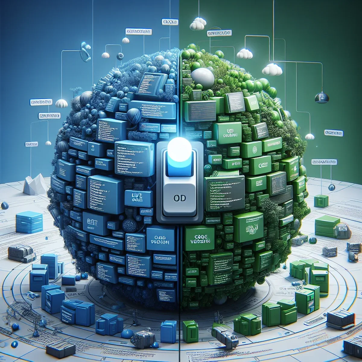 Illustration of blue-green deployment for WordPress