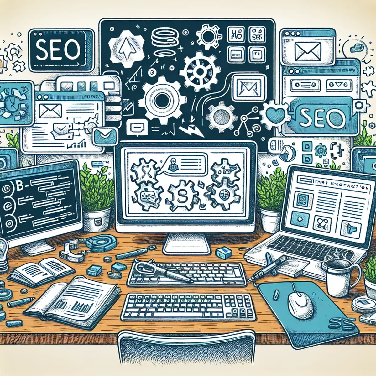 A digital workspace showing WordPress and helpdesk integration tools on a computer screen