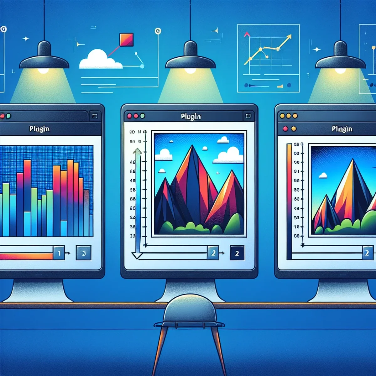 Charts and icons representing image compression technology on a computer screen