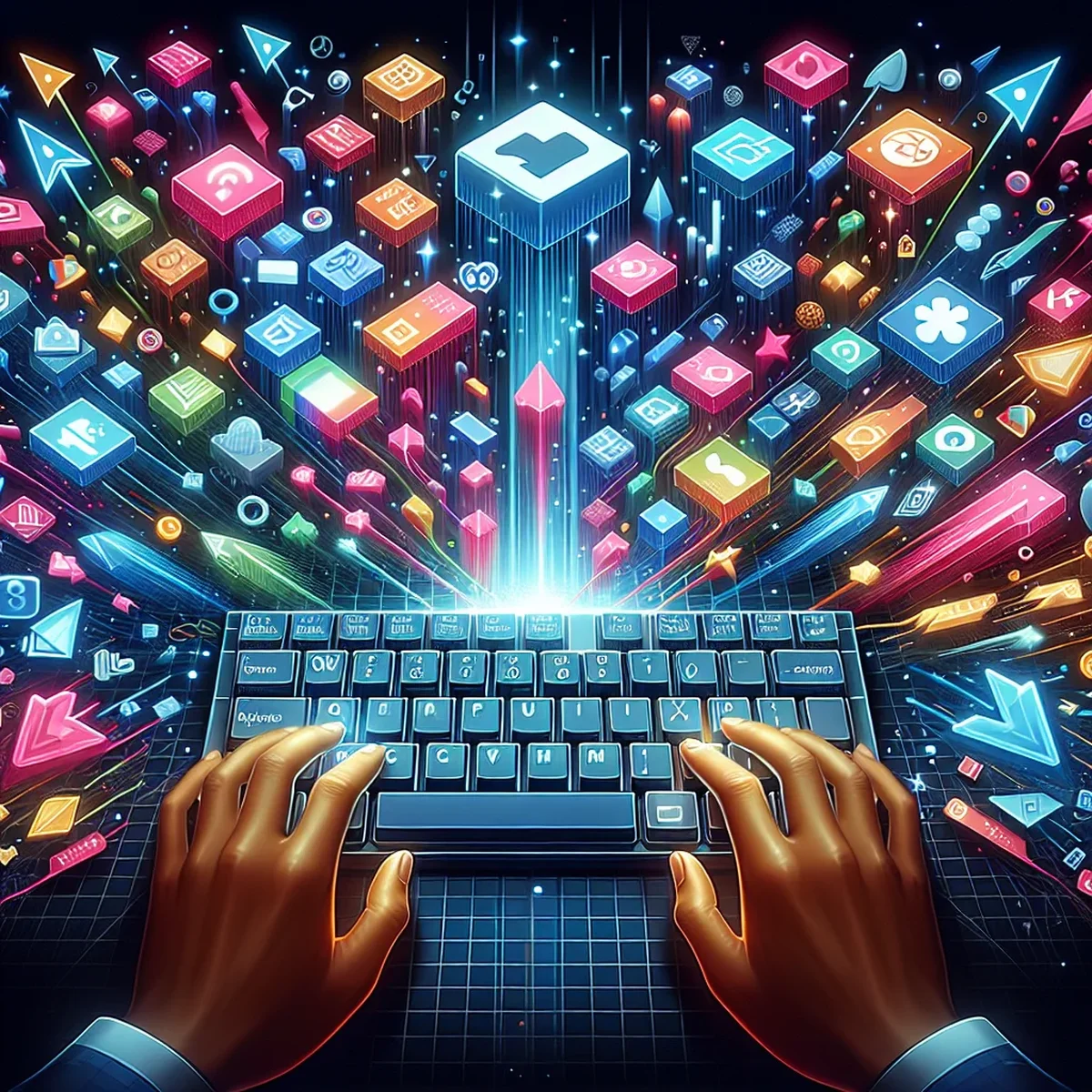 Illustration of hands using keyboard with WordPress logo