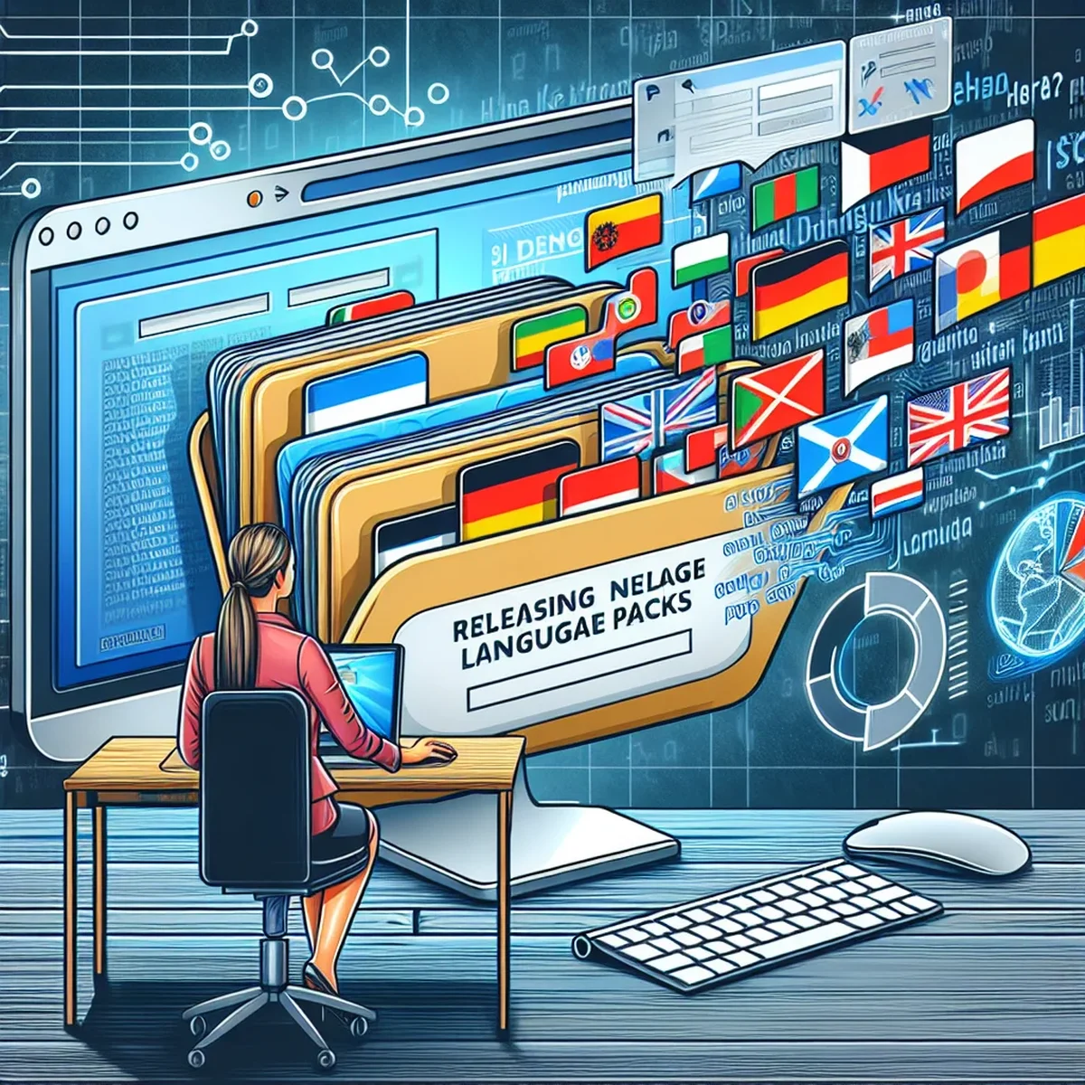Illustration of a globe surrounded by diverse language symbols, representing WordPress global reach