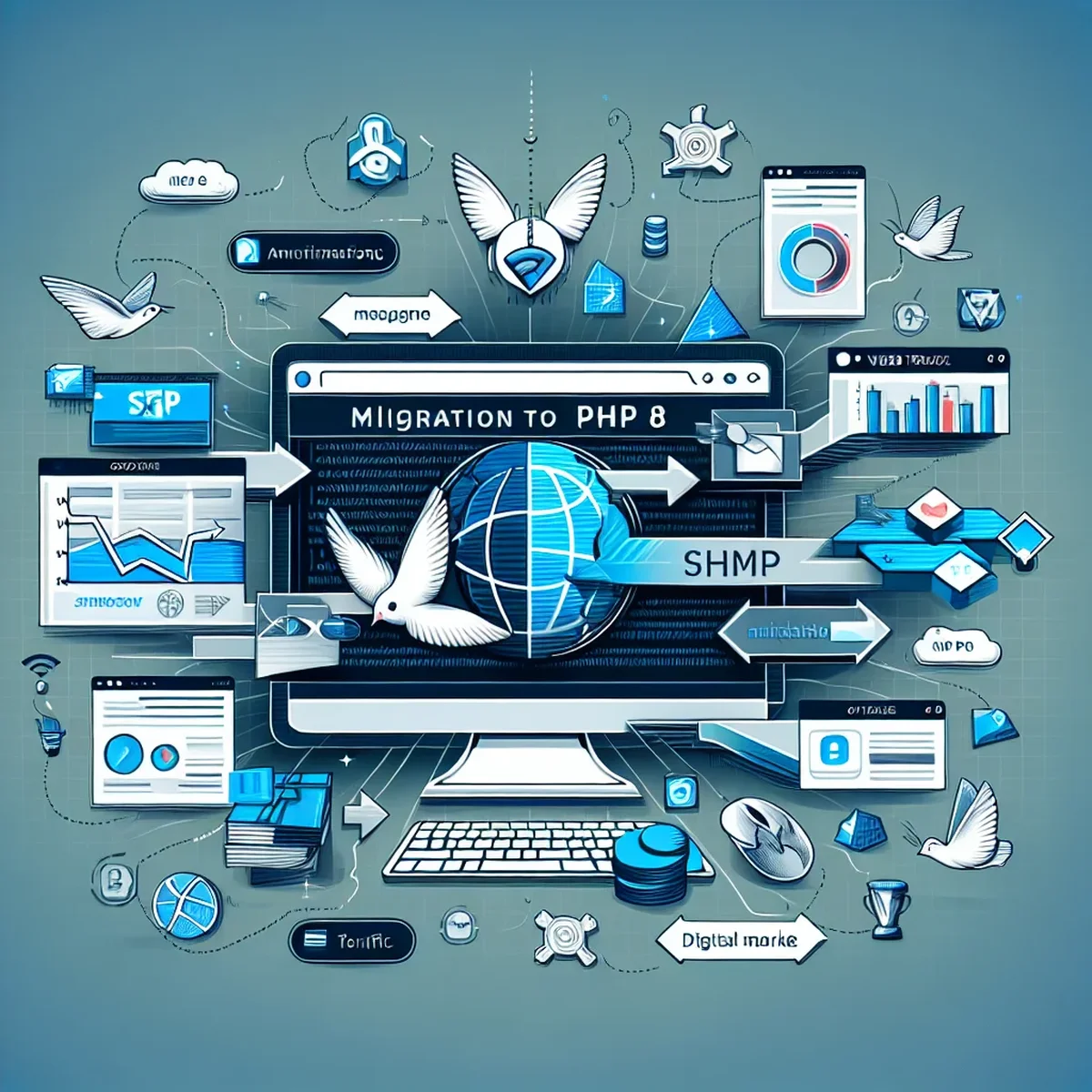 Illustration of a WordPress site upgrade to PHP 8