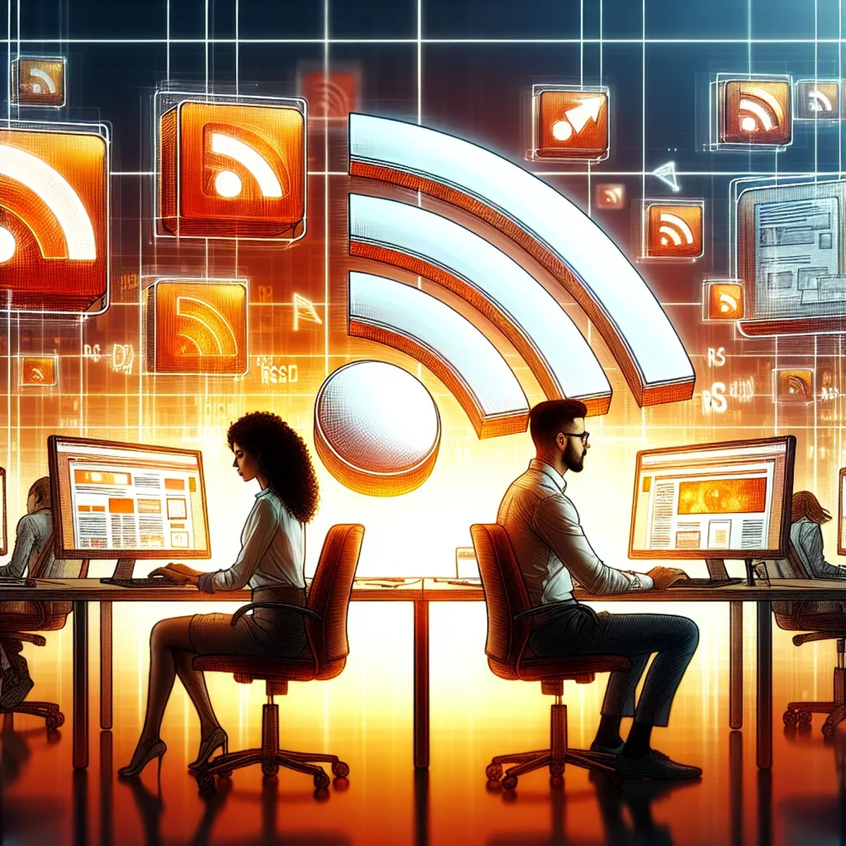 Illustration of a WordPress website displaying various media RSS feeds
