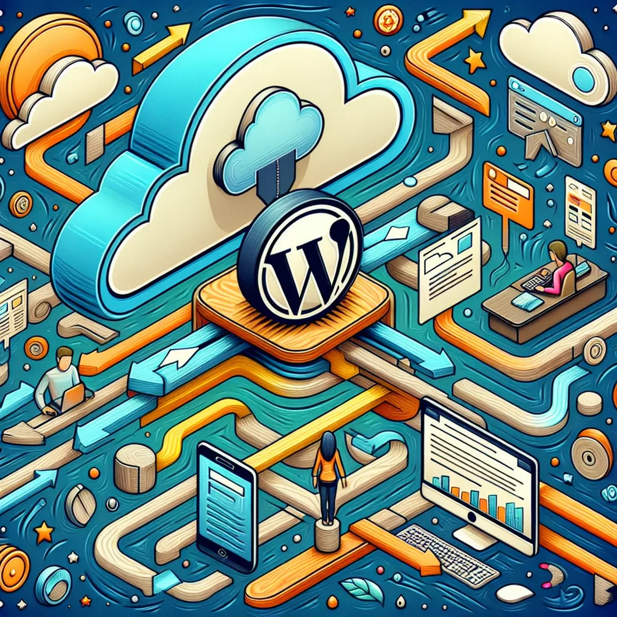 Illustration of SaaS applications connected to a WordPress website