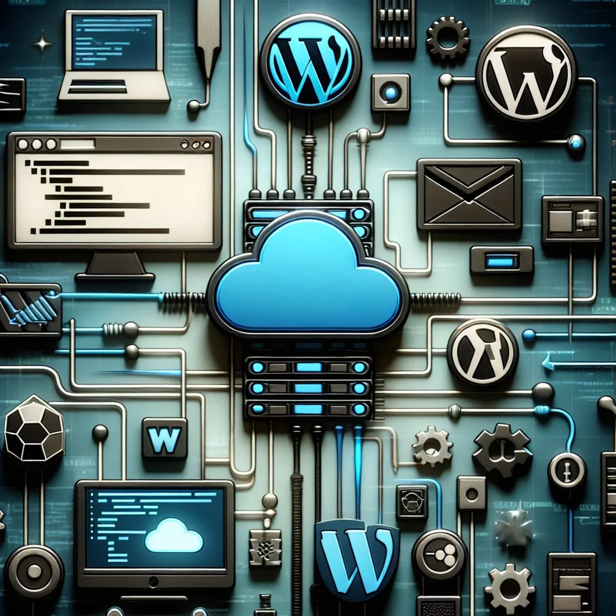 Illustration of serverless computing concepts with WordPress logo