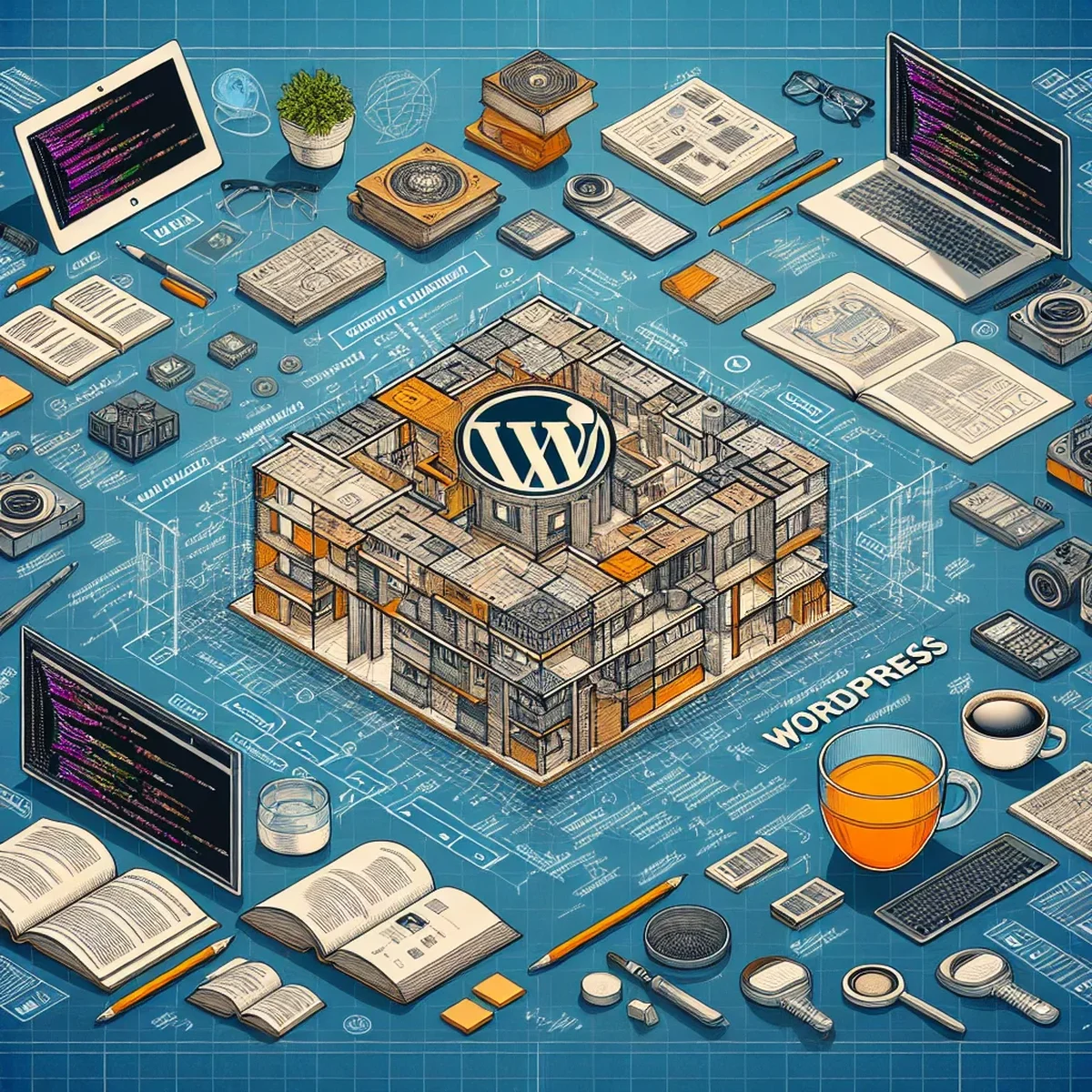 Illustration of a static website architecture integrated with WordPress