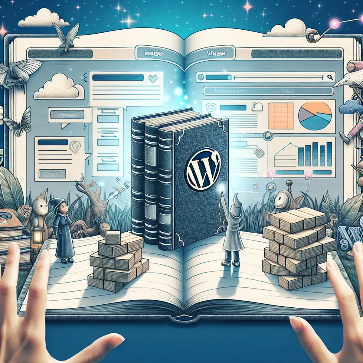 Illustration of Storybook UI on a computer screen with WordPress logo