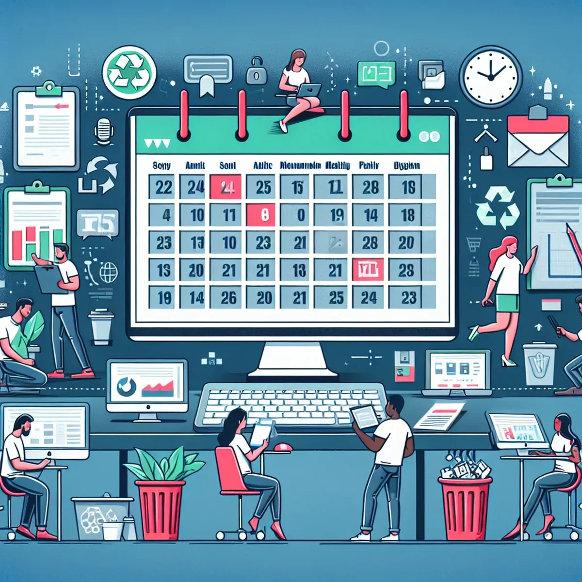 Illustration of a WordPress dashboard with a trash management plugin interface